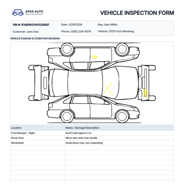 Vehicle Inspection Form preview