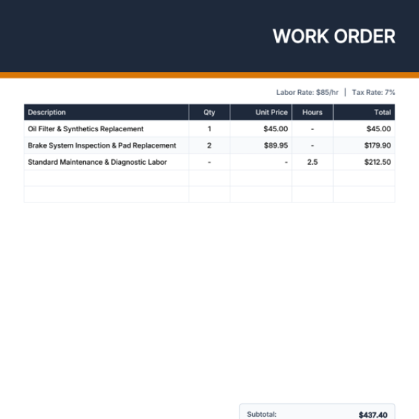Work Order preview