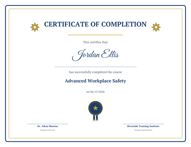 Certificate of Completion preview