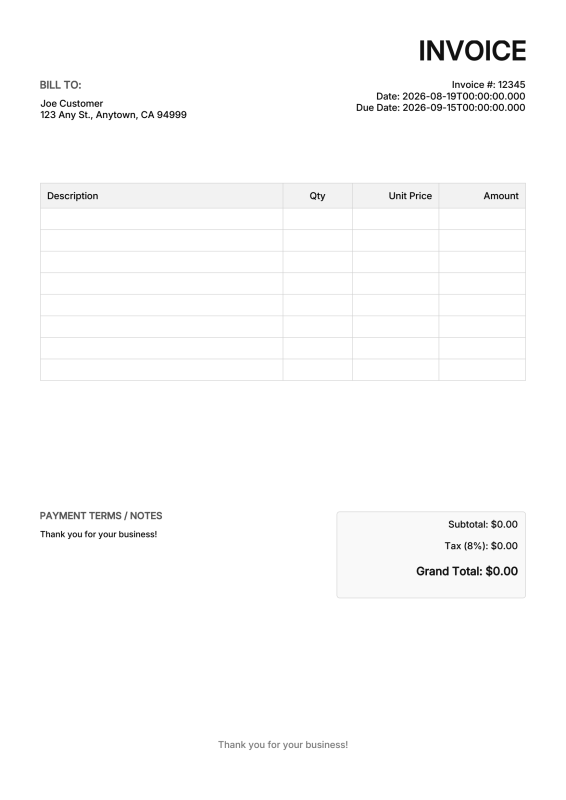Invoice - A4 preview