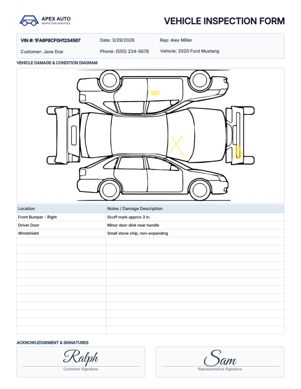 Vehicle Inspection Form preview
