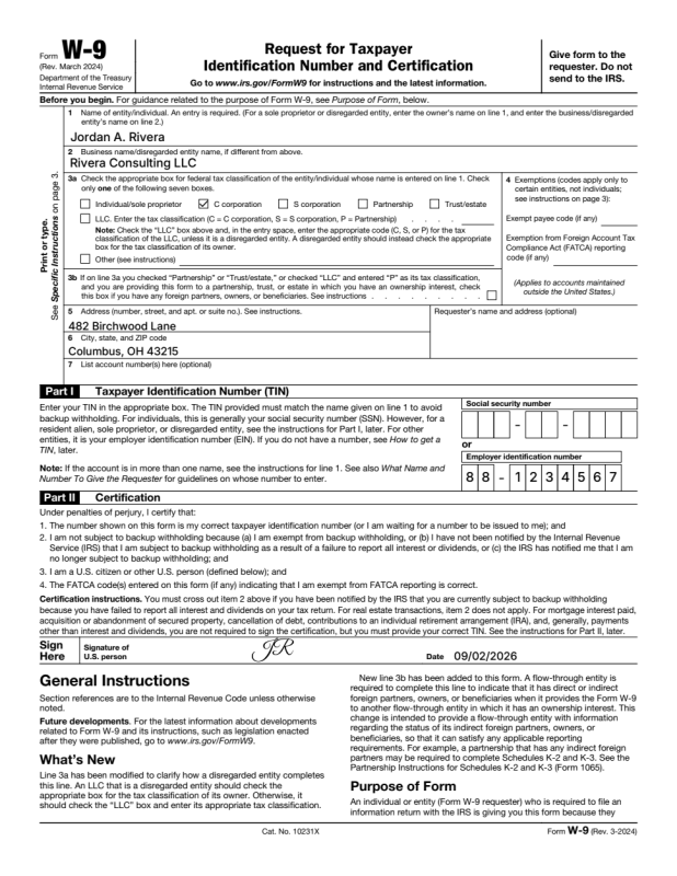 Overlay onto an Official PDF (W-9) preview page 1