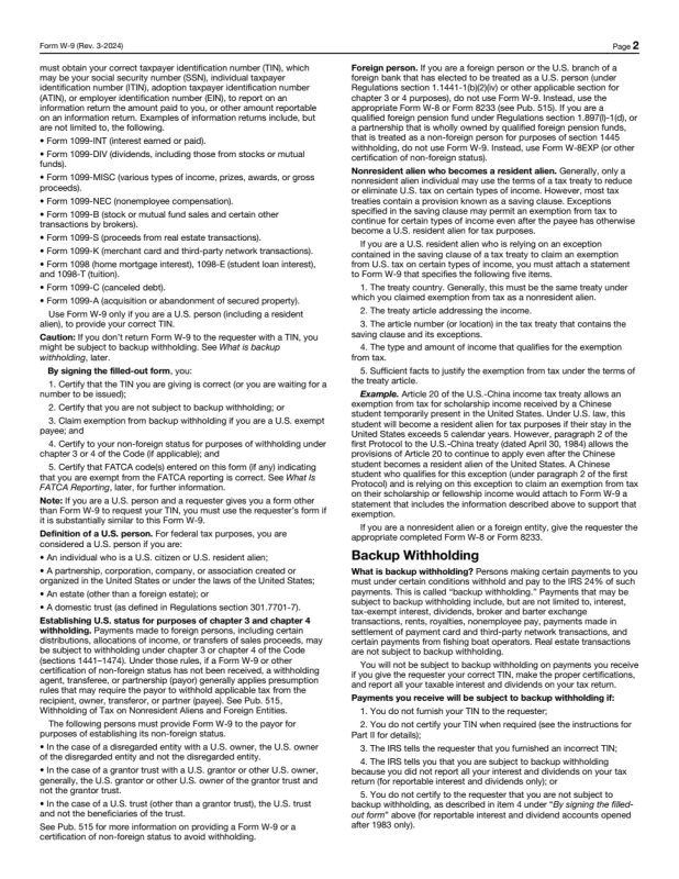 Overlay onto an Official PDF (W-9) preview page 2