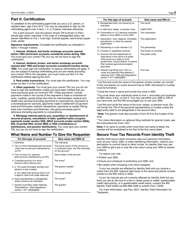 Overlay onto an Official PDF (W-9) preview page 5